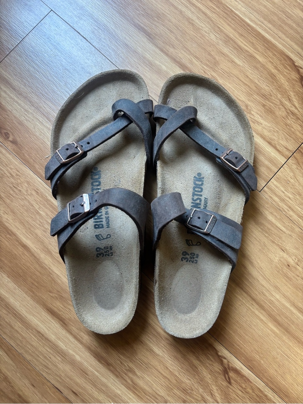 BirkenstockDark Brown Two-Strap Suede Sandals